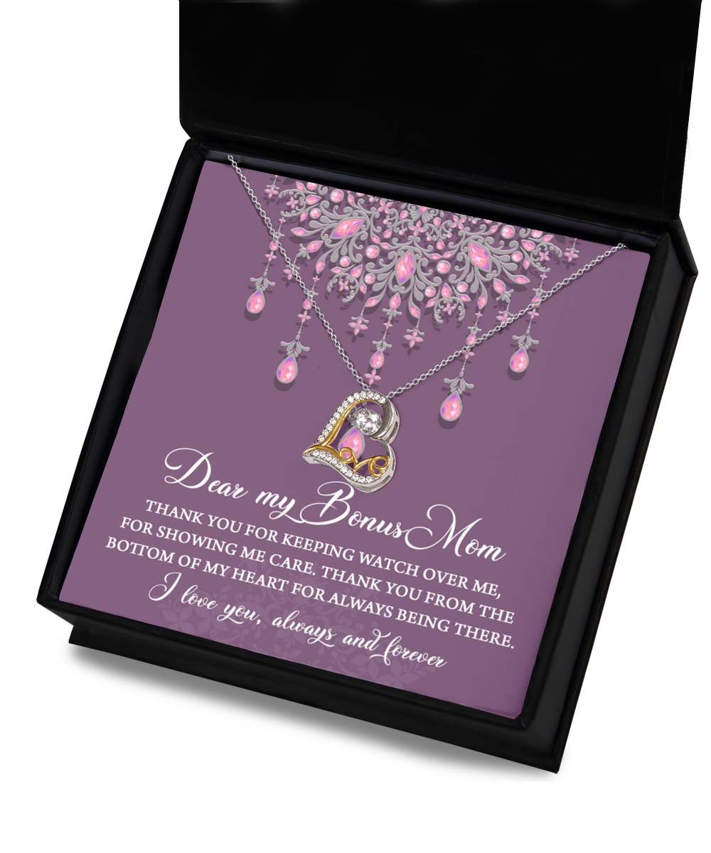 Bonus Mom Necklace Gift - Heart Love Necklace - Thanks For Always Being There