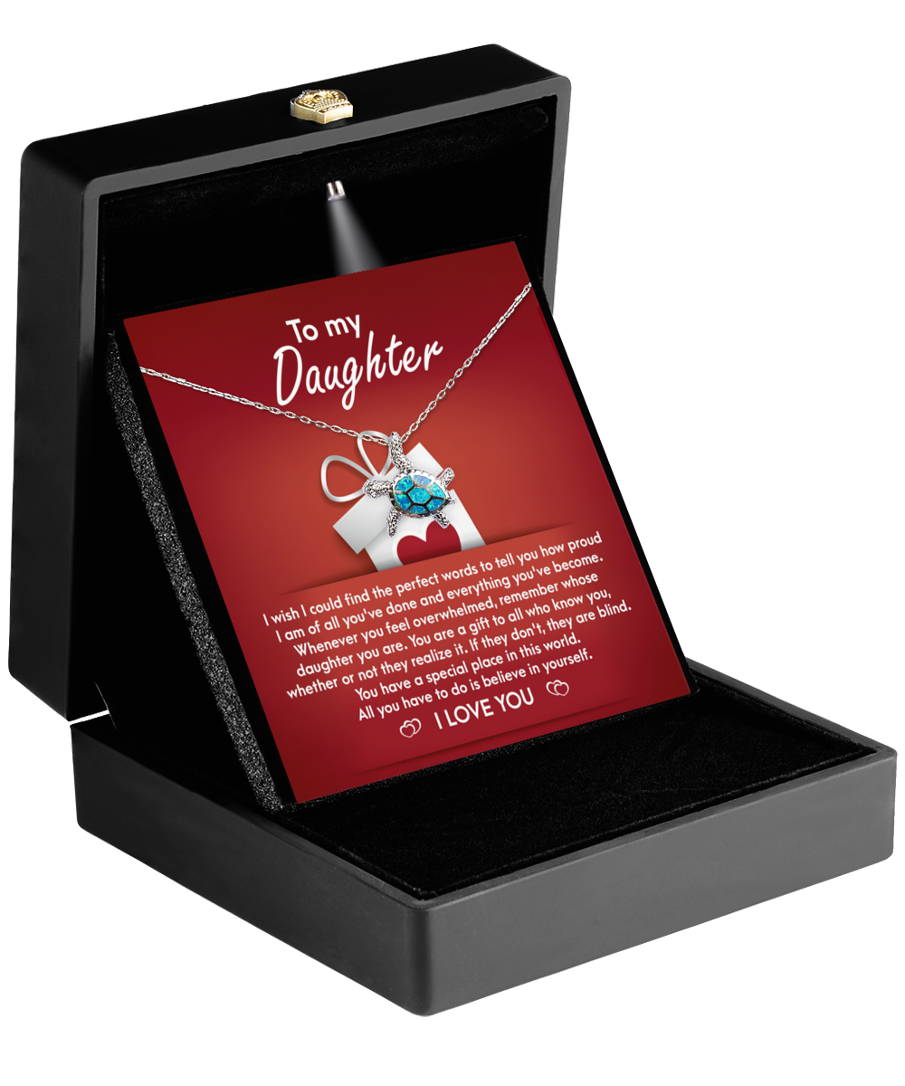 To My Daughter - Opal Turtle Necklace - A Gift