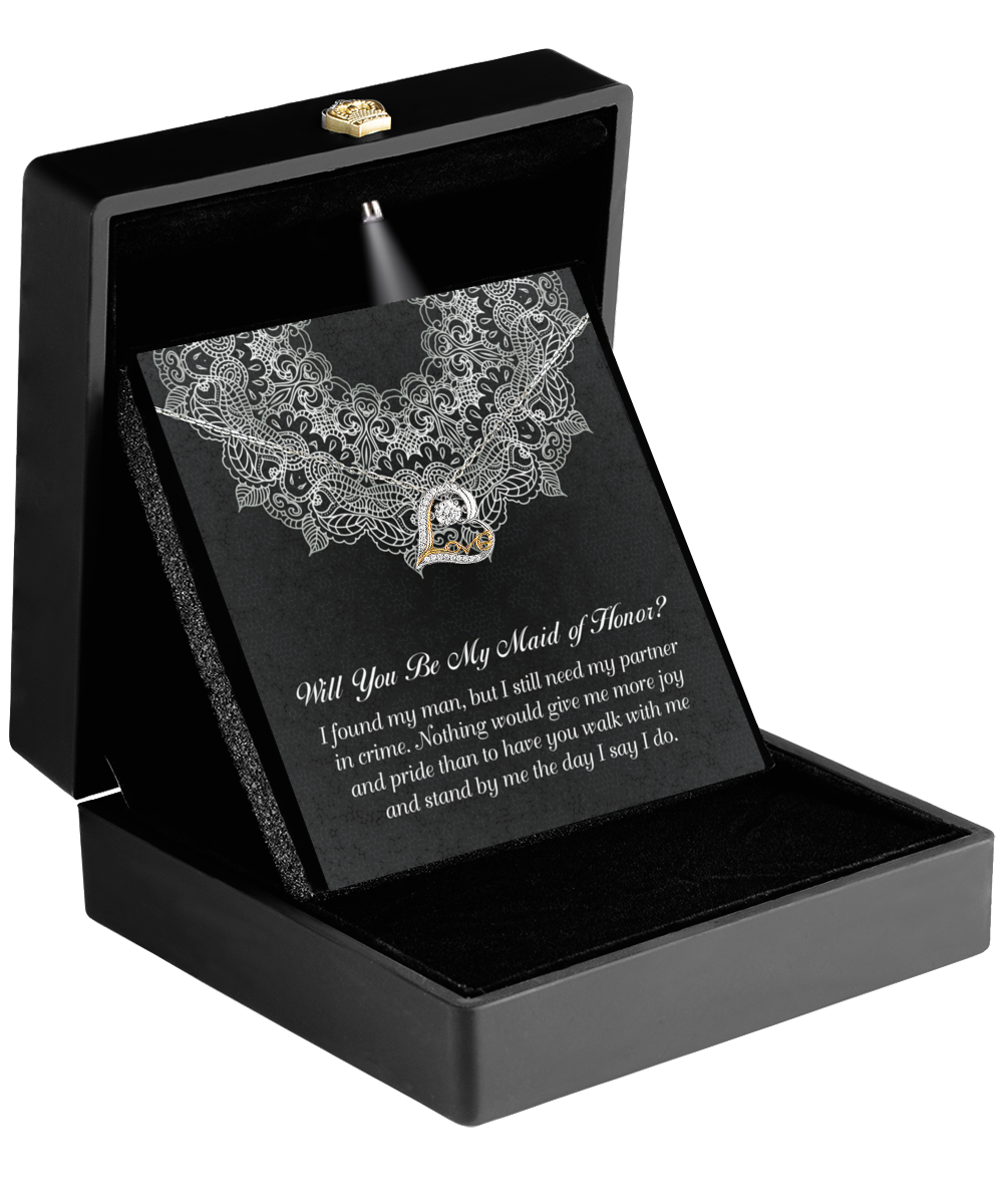 Maid of Honor Proposal Gift - Heart Necklace - Partner in Crime