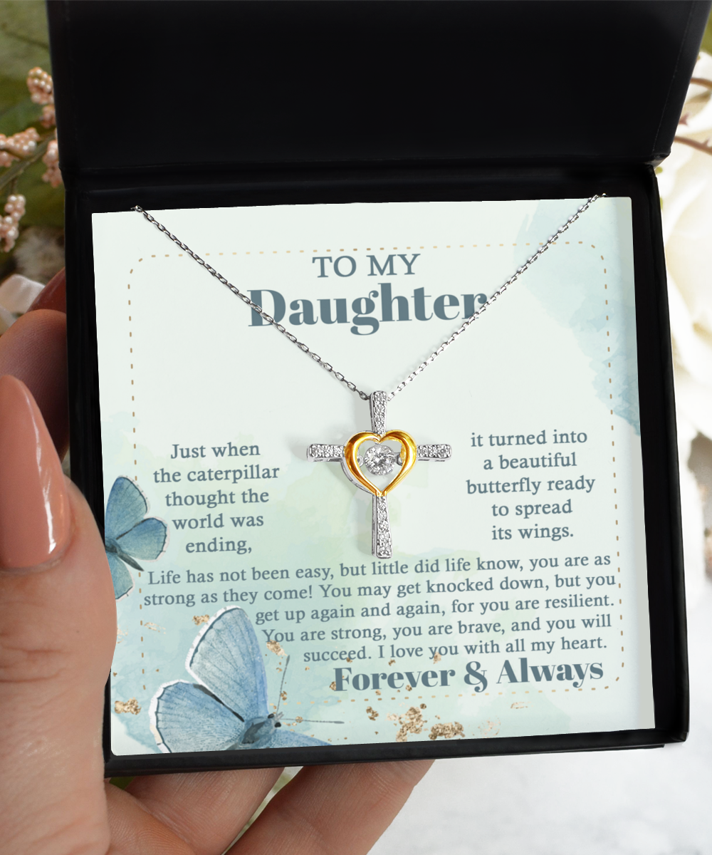 To My Daughter - Cross Necklace - Beautiful Butterfly