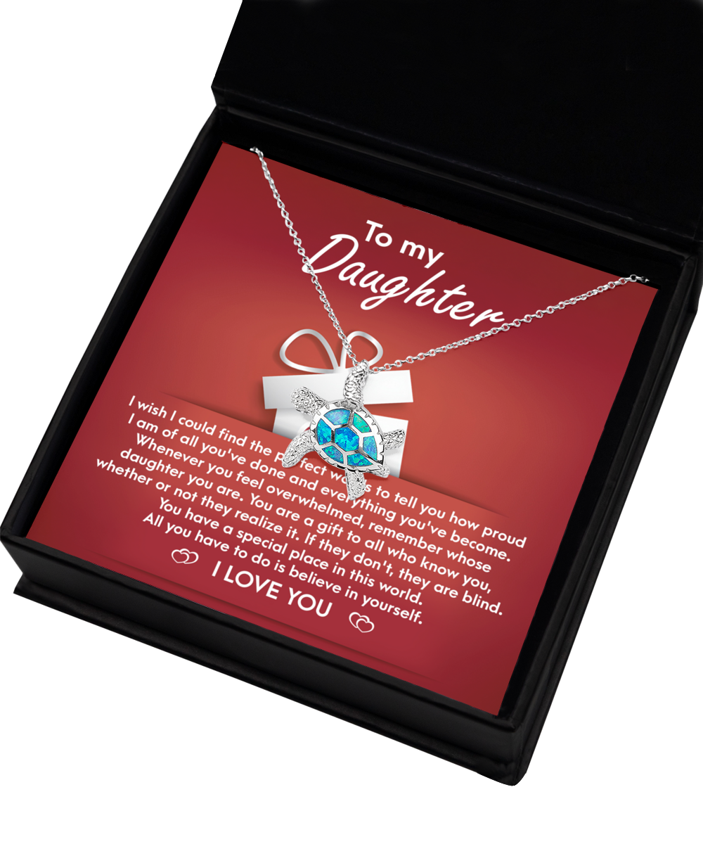 To My Daughter - Opal Turtle Necklace - A Gift