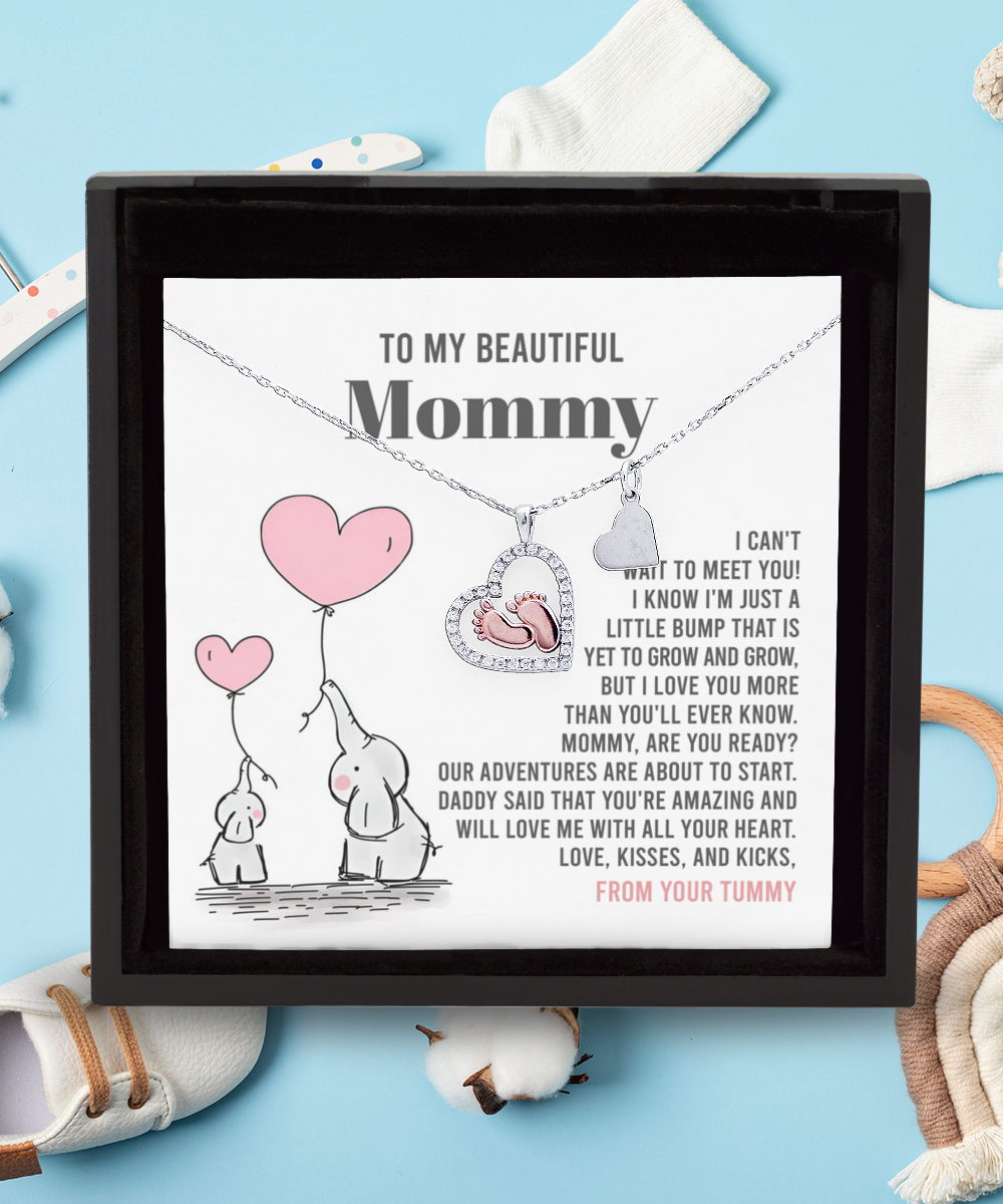 Mom To Be Baby Feet Necklace Gift - Love Me With All Your Heart