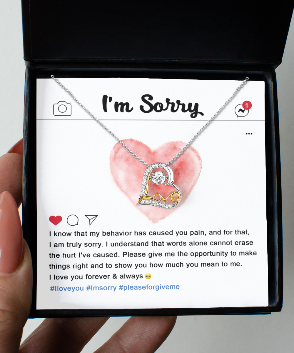 I'm Sorry Gift - Love Heart Necklace - Cannot Erase