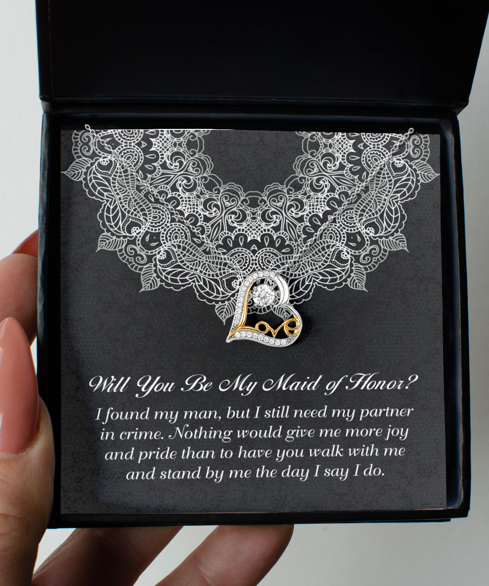 Maid of Honor Proposal Gift - Heart Necklace - Partner in Crime