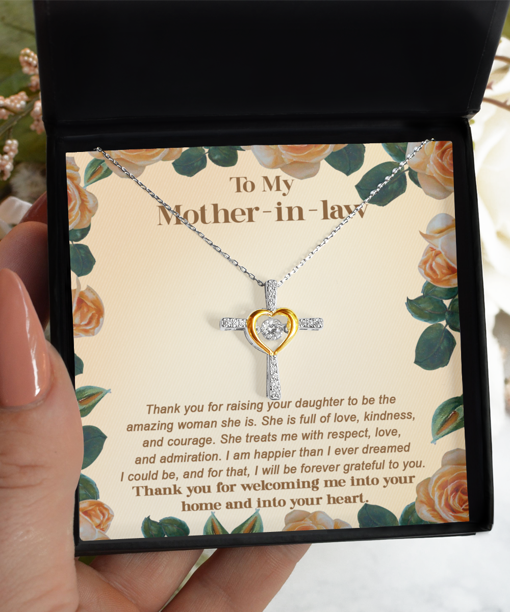 Mother in Law Sparkling 14K Gold Dipped Cross Necklace- I'm Grateful To You