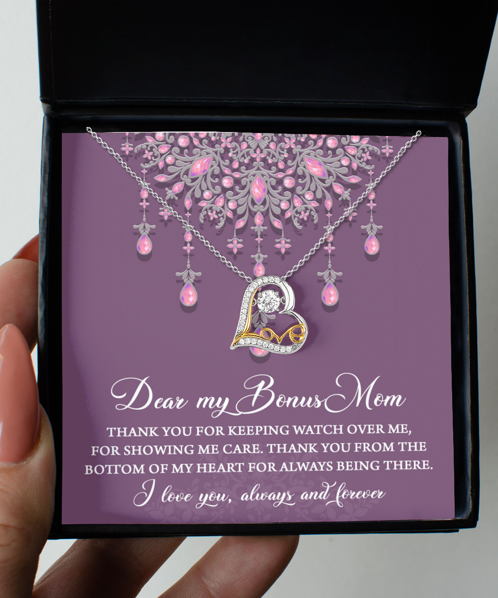 Bonus Mom Necklace Gift - Heart Love Necklace - Thanks For Always Being There