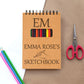 Custom Name and Initials Drawing Sketchbook for Creative Kids and Adults- 12 Coloring Pencils - Personalized Sketch Pad Gift for Young Artist