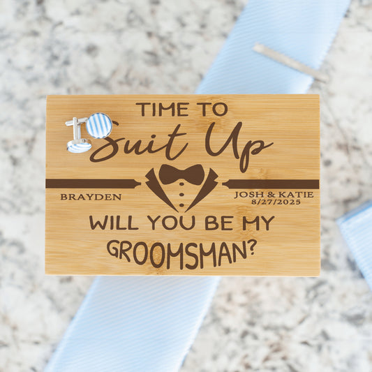Personalized Groomsmen Tie Box - Time To Suit Up