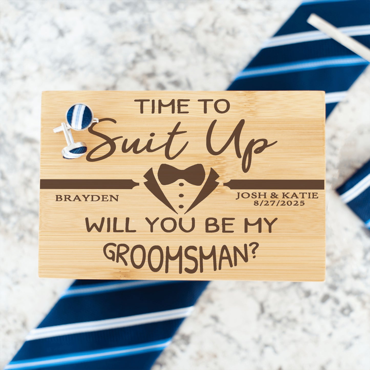 Personalized Groomsmen Tie Box - Time To Suit Up