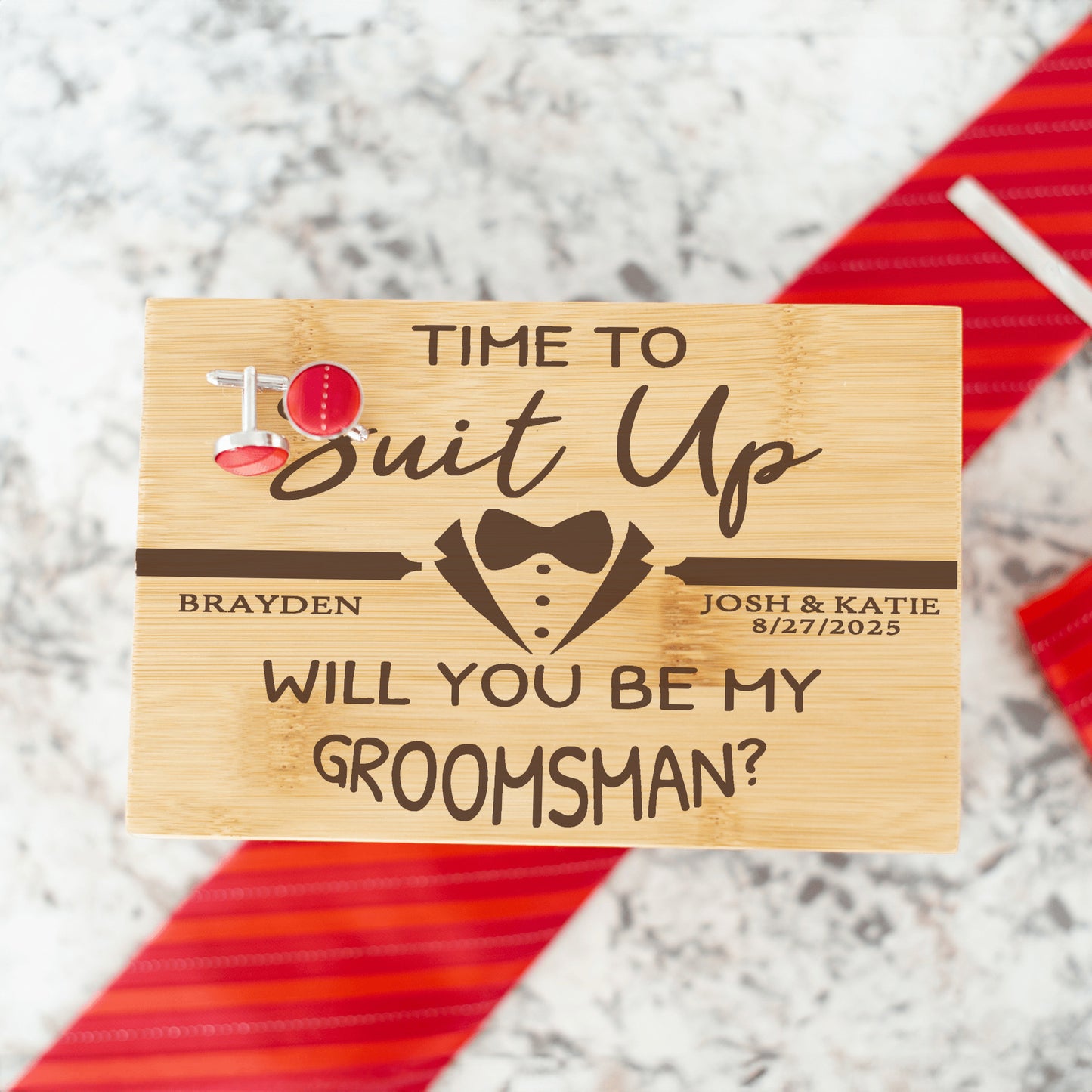 Personalized Groomsmen Tie Box - Time To Suit Up