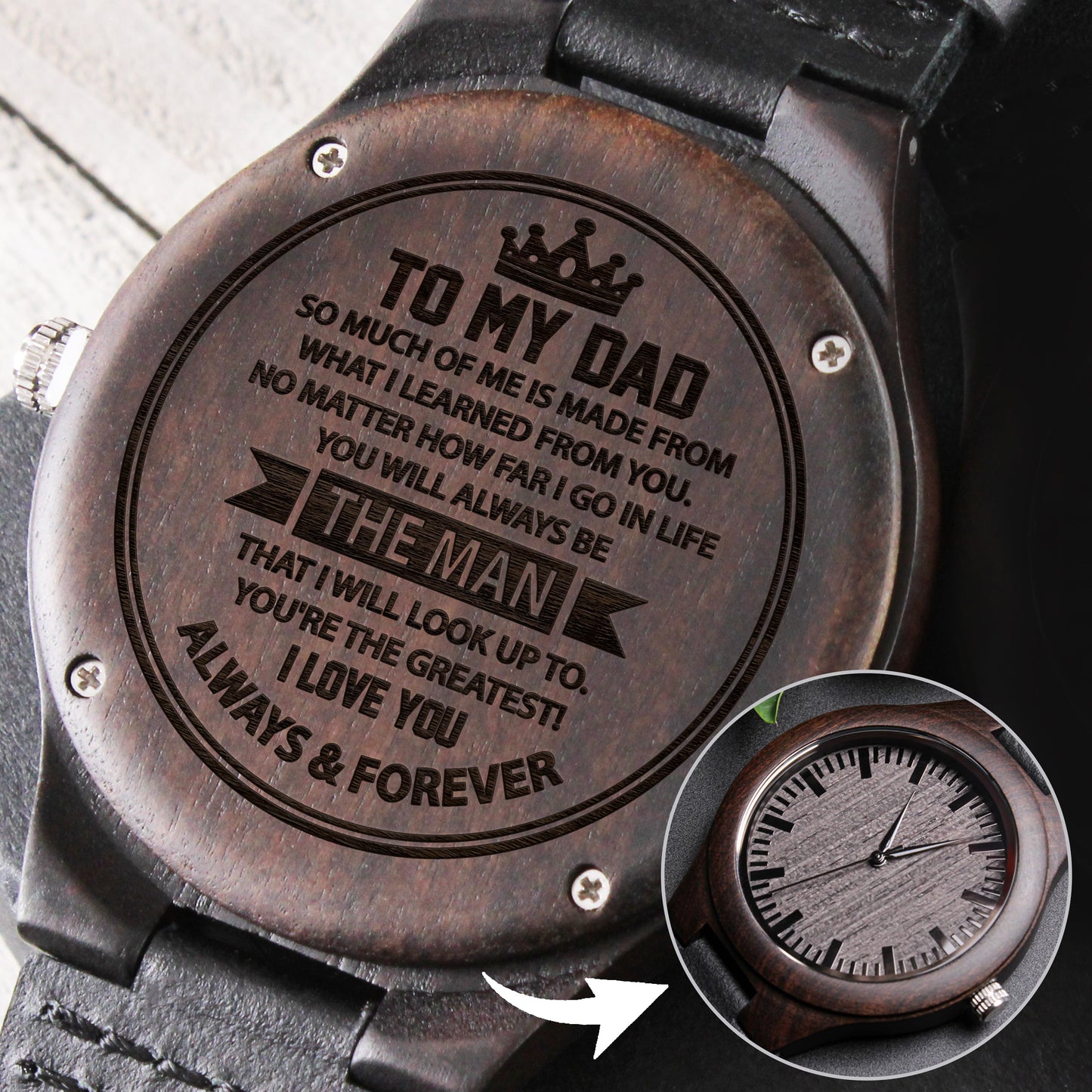 Gift For Dad, Wood Watch For Men, Engraved Wooden Watch Gift, You're The Greatest