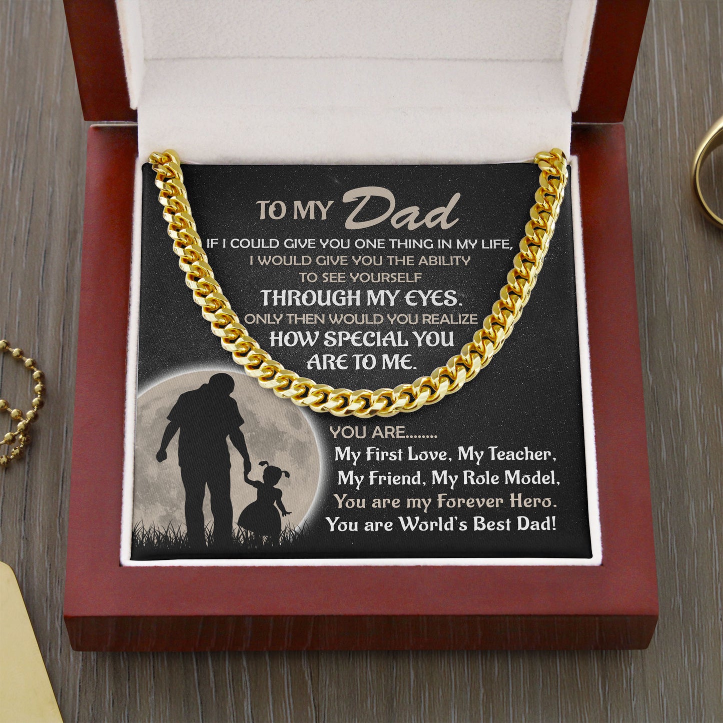 To My Dad Gift From Daughter - My Forever Hero - Cuban Link Chain Necklace