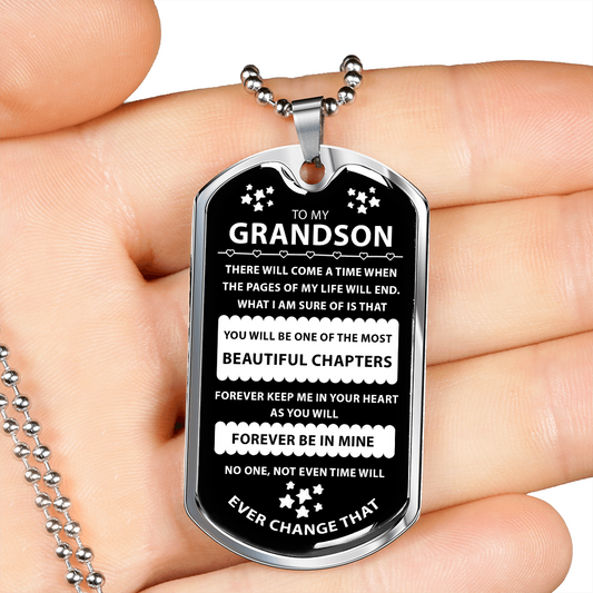 Grandson Gift - Keep Me In Your Heart Forever - Dog Tag Necklace