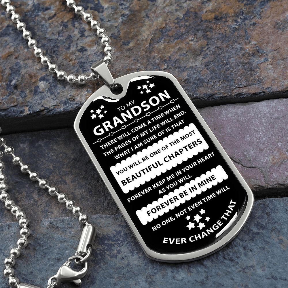 Grandson Gift - Keep Me In Your Heart Forever - Dog Tag Necklace