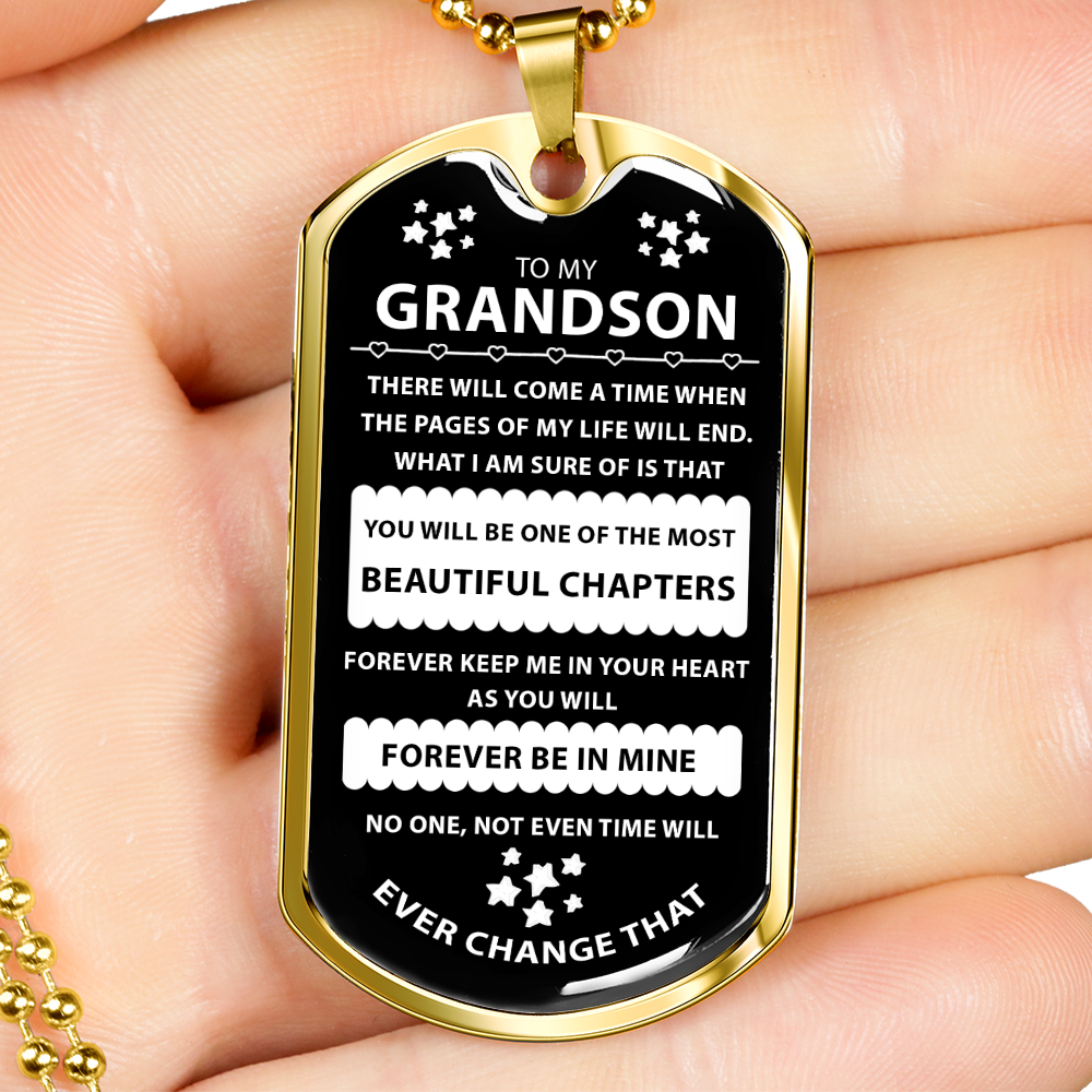 Grandson Gift - Keep Me In Your Heart Forever - Dog Tag Necklace