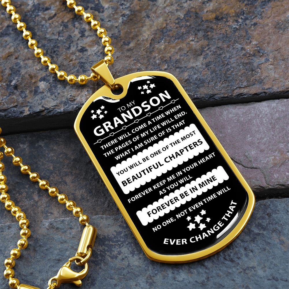 Grandson Gift - Keep Me In Your Heart Forever - Dog Tag Necklace