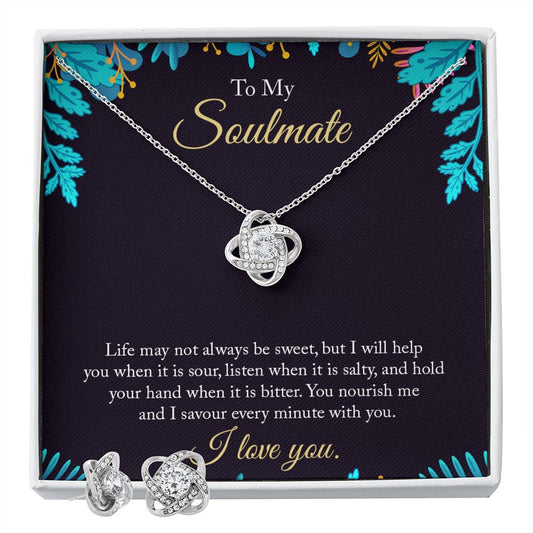 To My Soulmate - Every Moment- Love Knot Necklace and Earring Gift Set