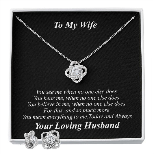To My Wife- Everything- Love Knot Necklace and Earring Gift Set