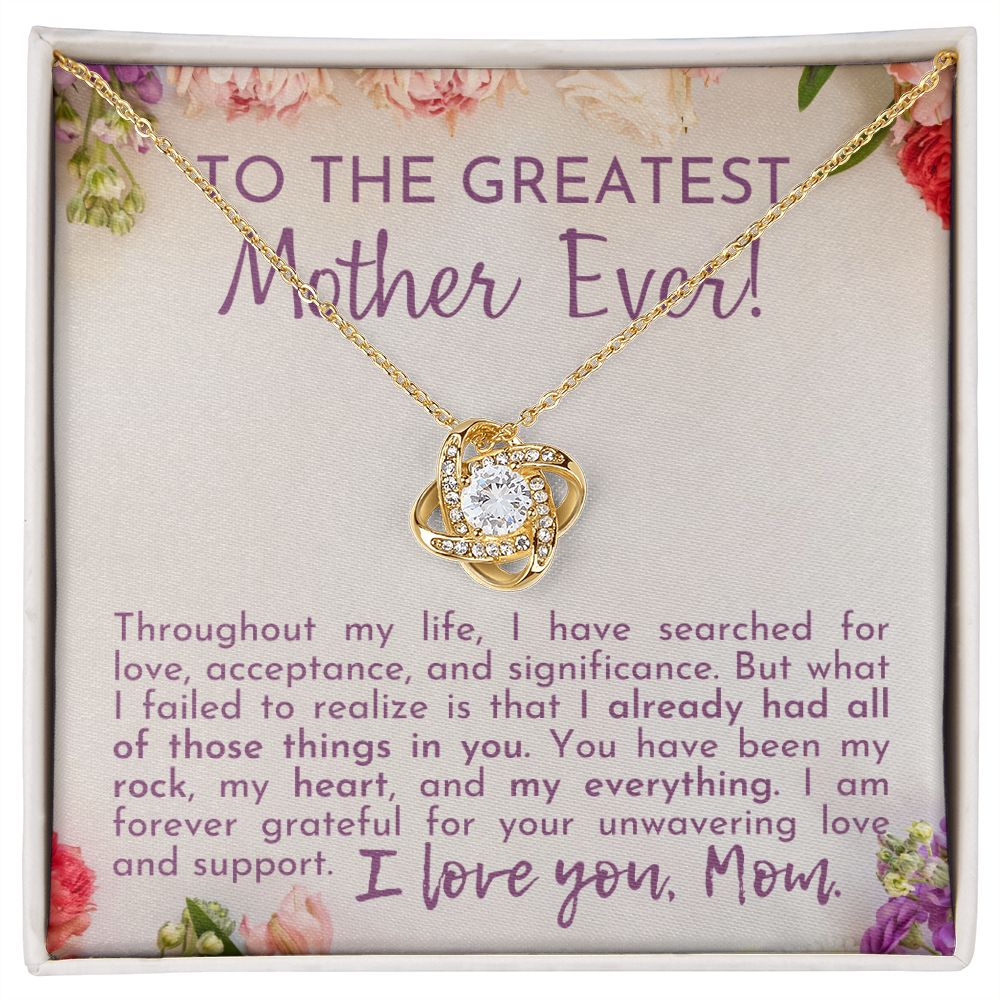 Gift For Mom - Love Knot Necklace - Greatest Mother Ever