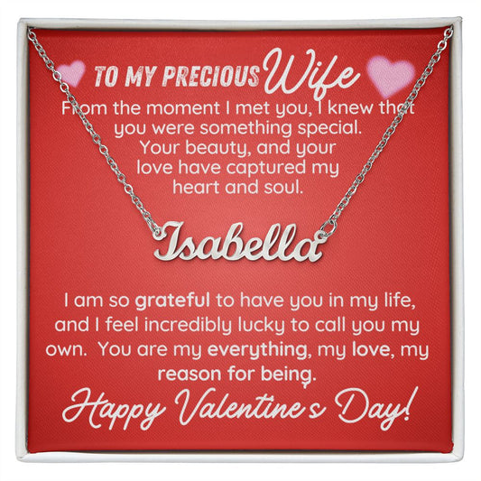 To My Precious Wife Name Necklace with Message Card