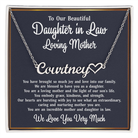 Daughter in Law - Name Heart Necklace- Loving Mother