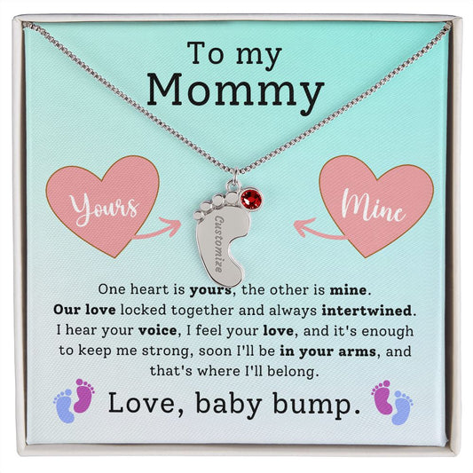 Mommy To Be - Engraved Baby Feet Necklace with Birthstone -  Soon In Your Arms - w/o lux box