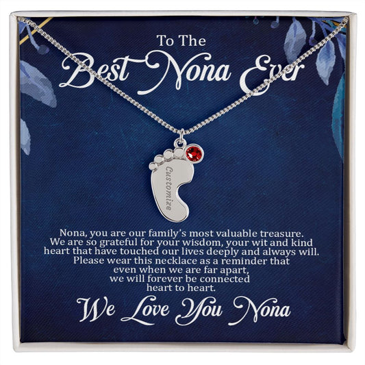 Nona - Best Nona Ever - Custom Name Baby Feet Charm Necklace