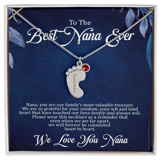 Nana - Best Nana Ever - Custom Name Baby Feet Charm Necklace