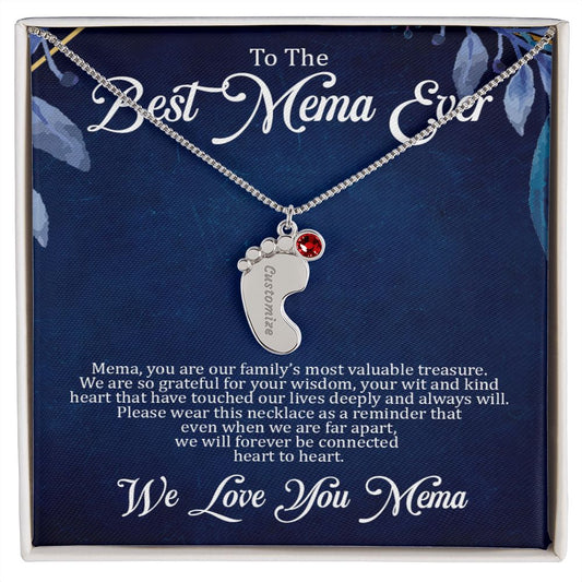 Mema - Best Mema Ever - Custom Name Baby Feet Charm Necklace