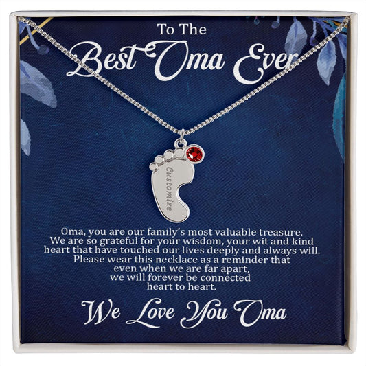 Oma - Best Oma Ever - Custom Name Baby Feet Charm Necklace