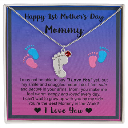 Mommy's First Mothers Day Gift- Engraved Baby Feet Necklace with Birthstone - Dup 2