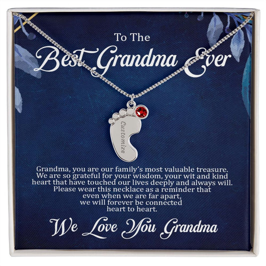 Grandma - Best Ever Grandma - Custom Name Baby Feet Charm Necklace