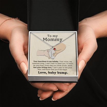 Mommy To Be - Engraved Baby Feet Necklace with Birthstone - Your Heartbeat Is My Lullaby- w/o lux box