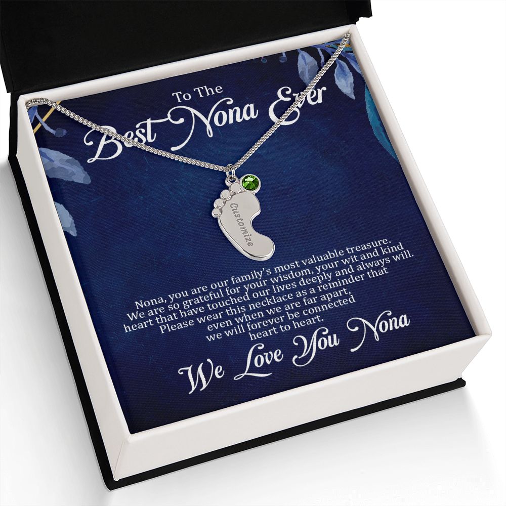 Nona - Best Nona Ever - Custom Name Baby Feet Charm Necklace