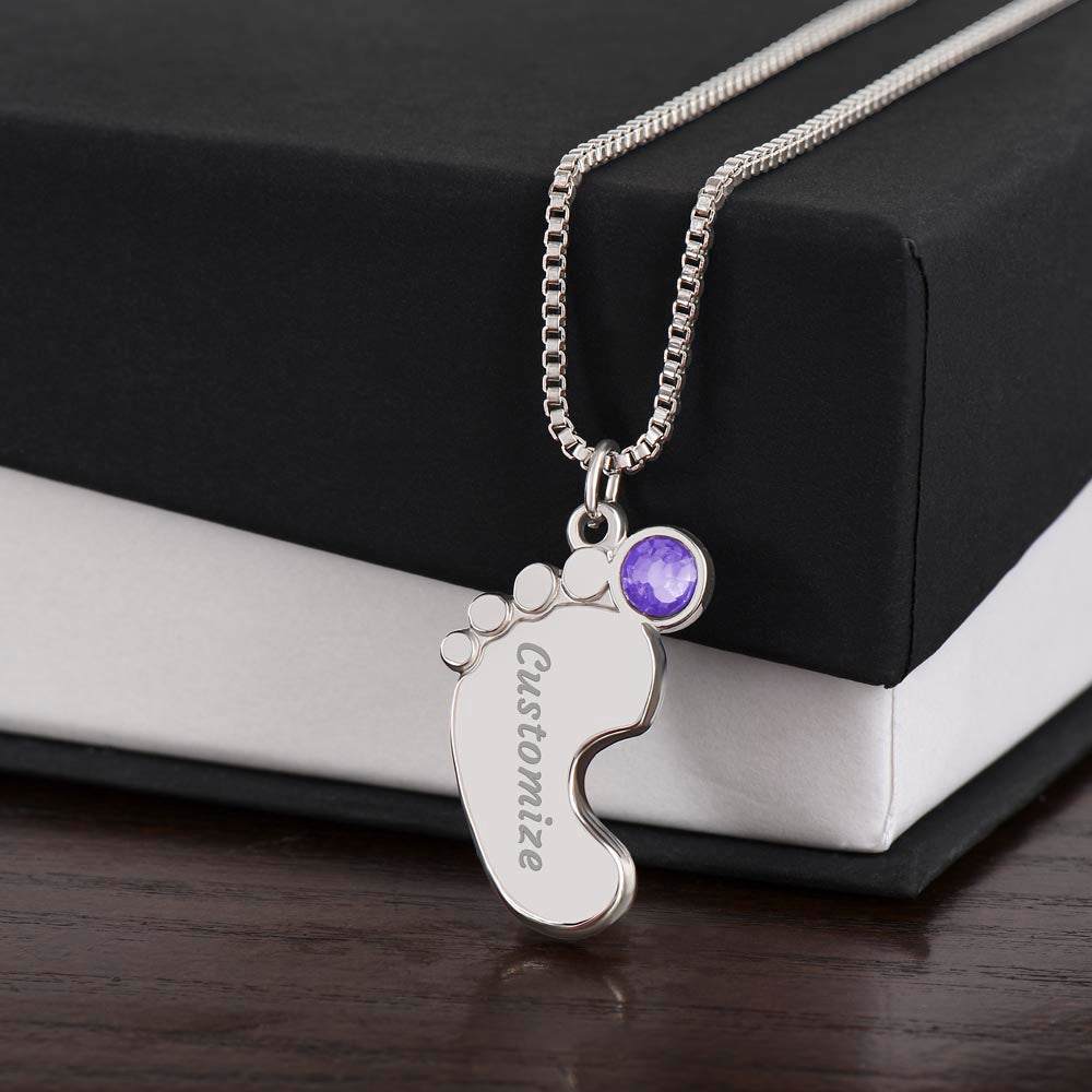 Mommy's First Mothers Day Gift- Engraved Baby Feet Necklace with Birthstone - Dup 2