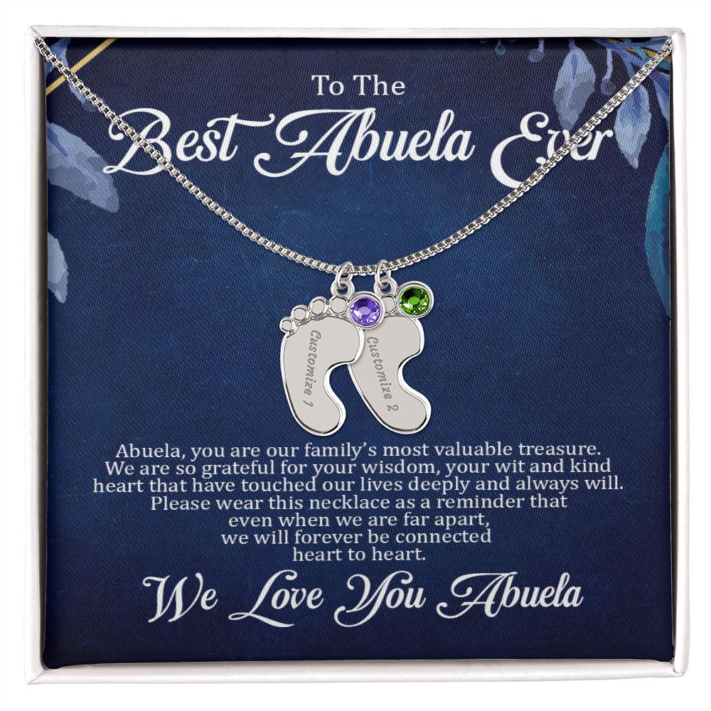 Abuela - Best Abuela Ever - Custom Name Baby Feet Charm Necklace