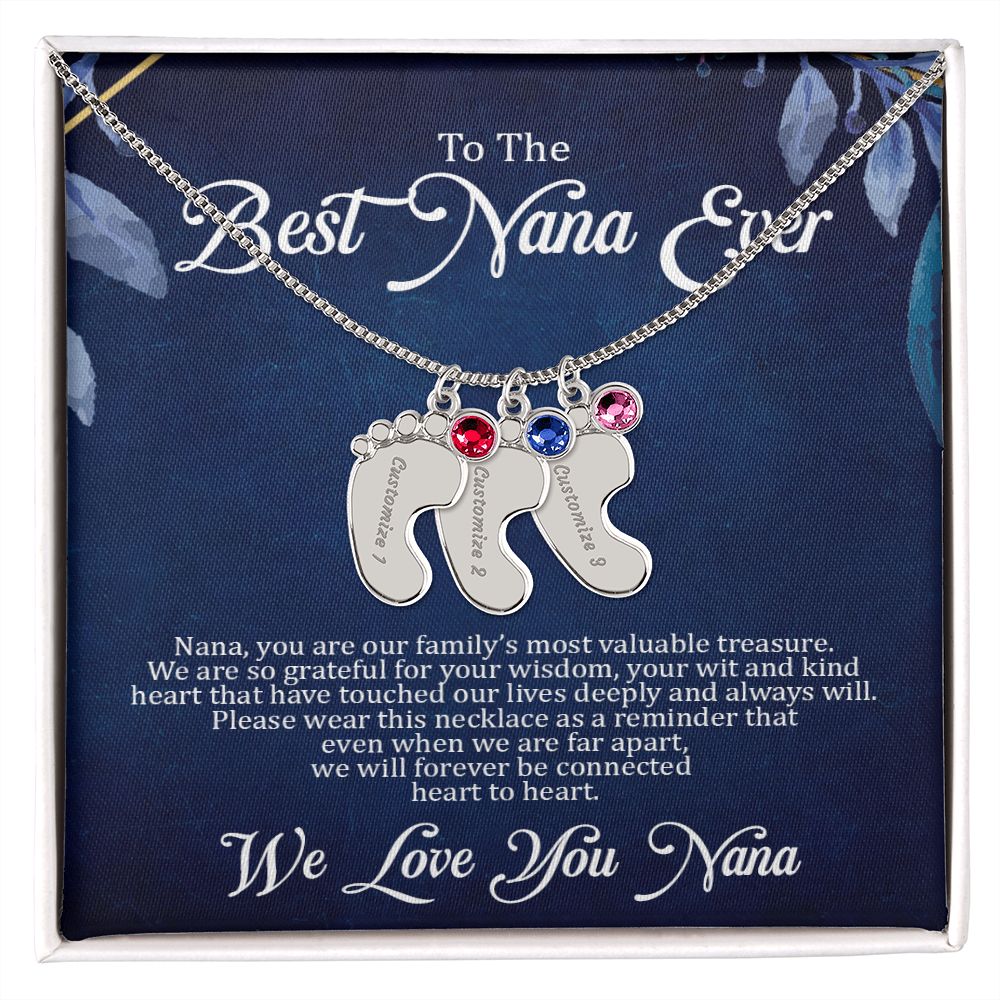 Nana - Best Nana Ever - Custom Name Baby Feet Charm Necklace