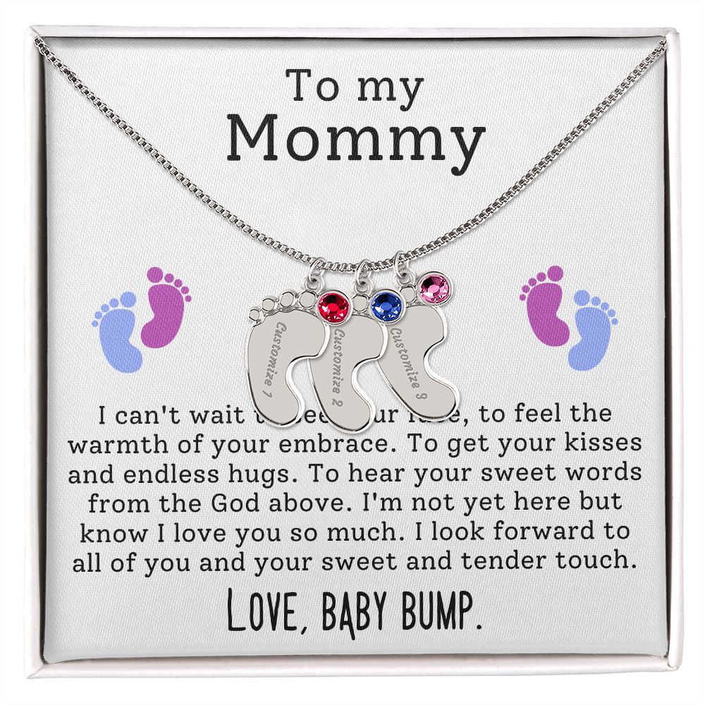 Mommy To Be - Engraved Baby Feet Necklace with Birthstone - Endless Hugs - w/o lux box