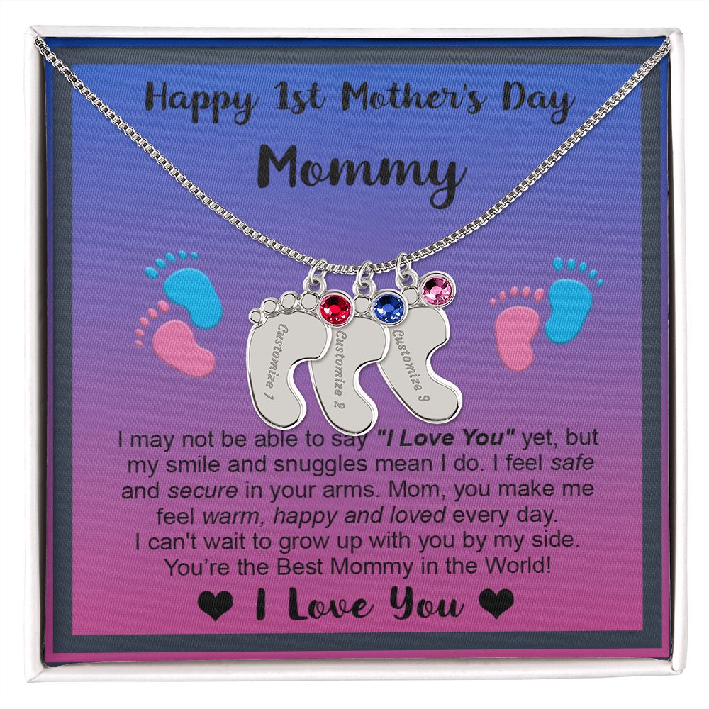 Mommy's First Mothers Day Gift- Engraved Baby Feet Necklace with Birthstone - Dup 2