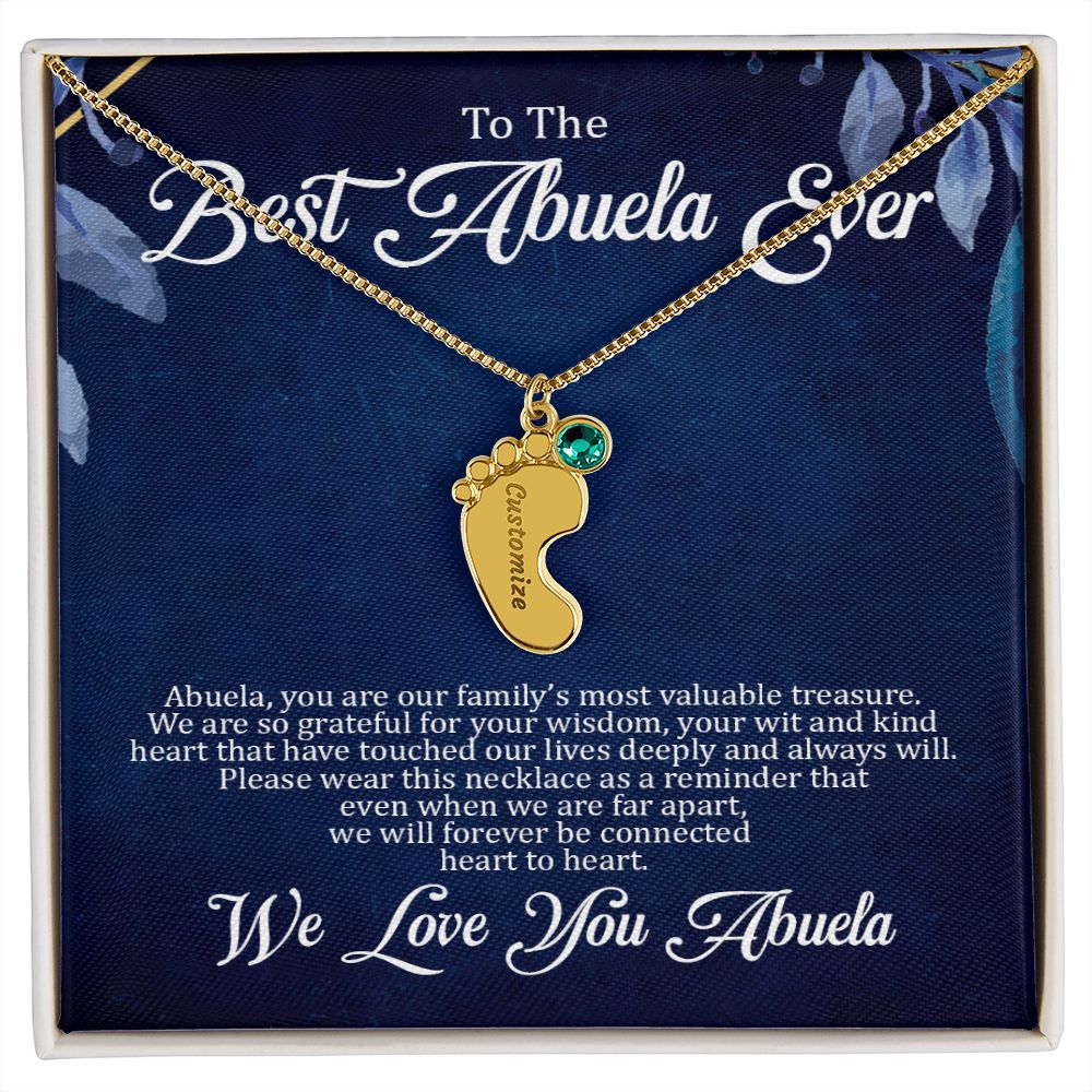 Abuela - Best Abuela Ever - Custom Name Baby Feet Charm Necklace