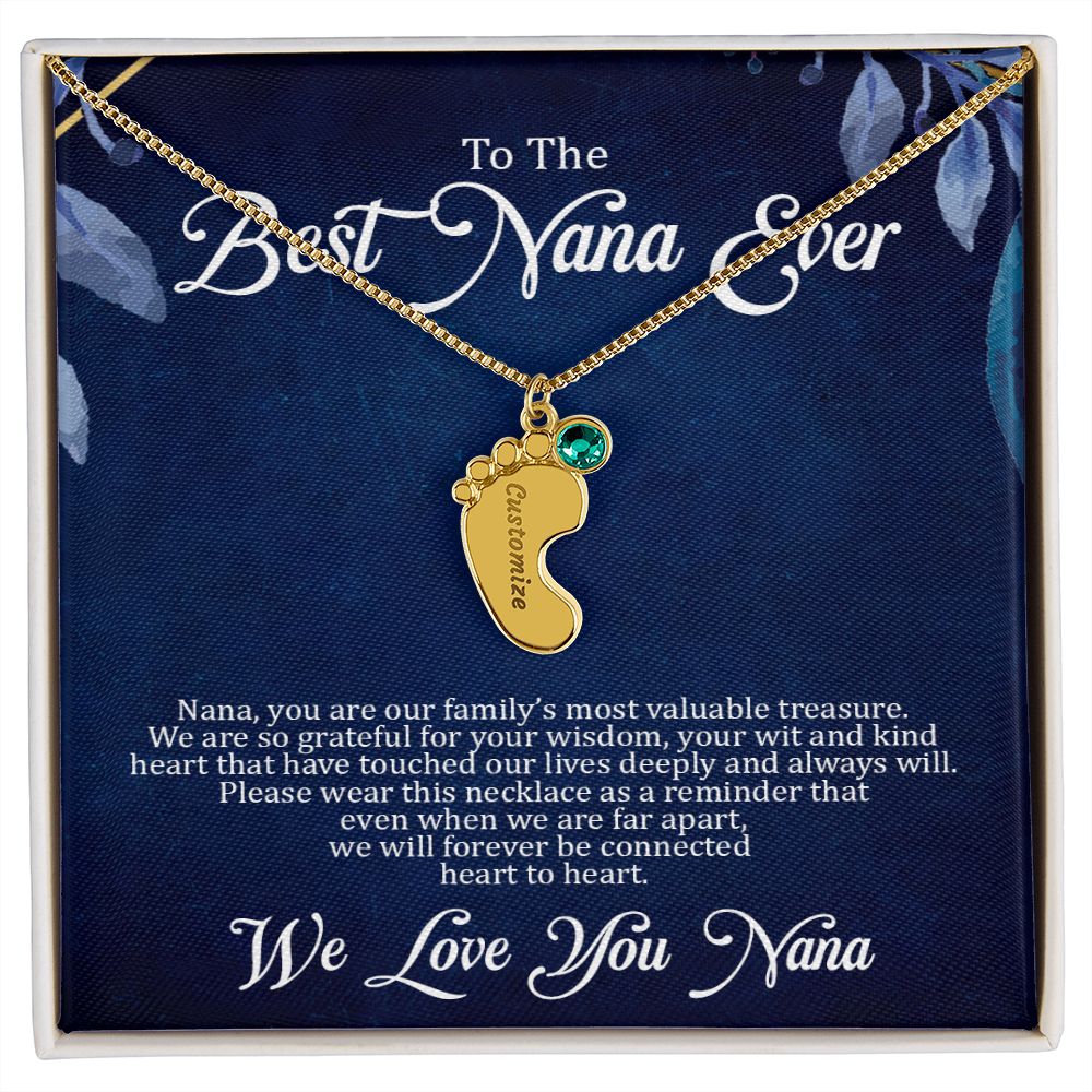 Nana - Best Nana Ever - Custom Name Baby Feet Charm Necklace