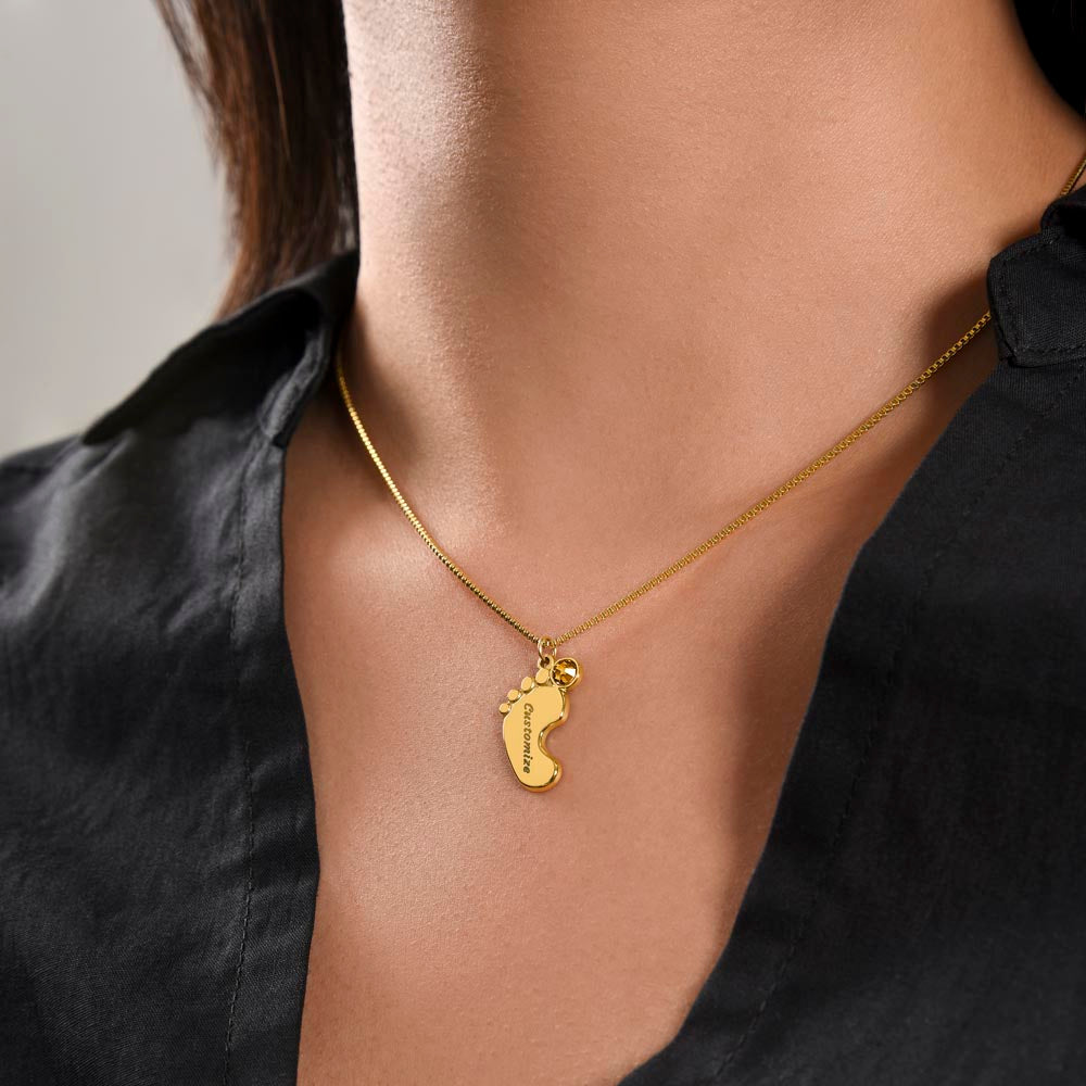 Mommy's First Mothers Day Gift- Engraved Baby Feet Necklace with Birthstone - Dup 2