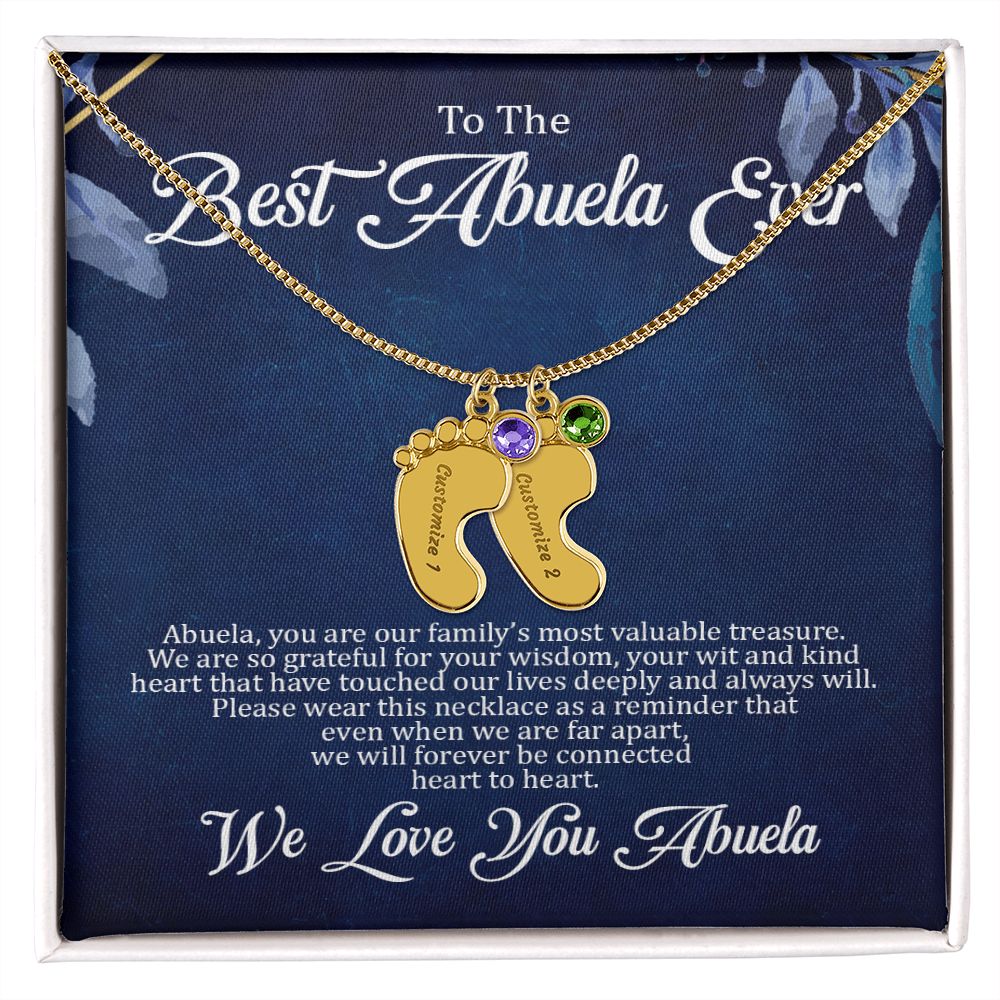 Abuela - Best Abuela Ever - Custom Name Baby Feet Charm Necklace