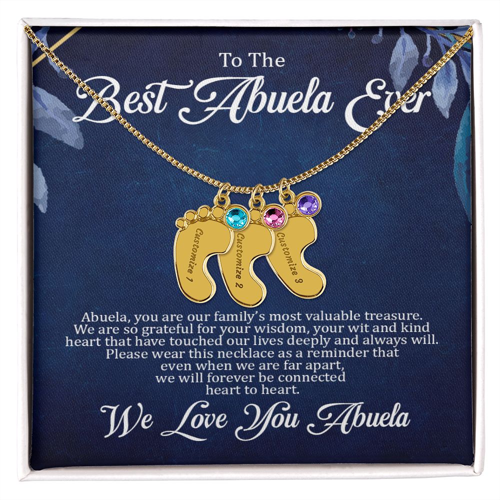Abuela - Best Abuela Ever - Custom Name Baby Feet Charm Necklace