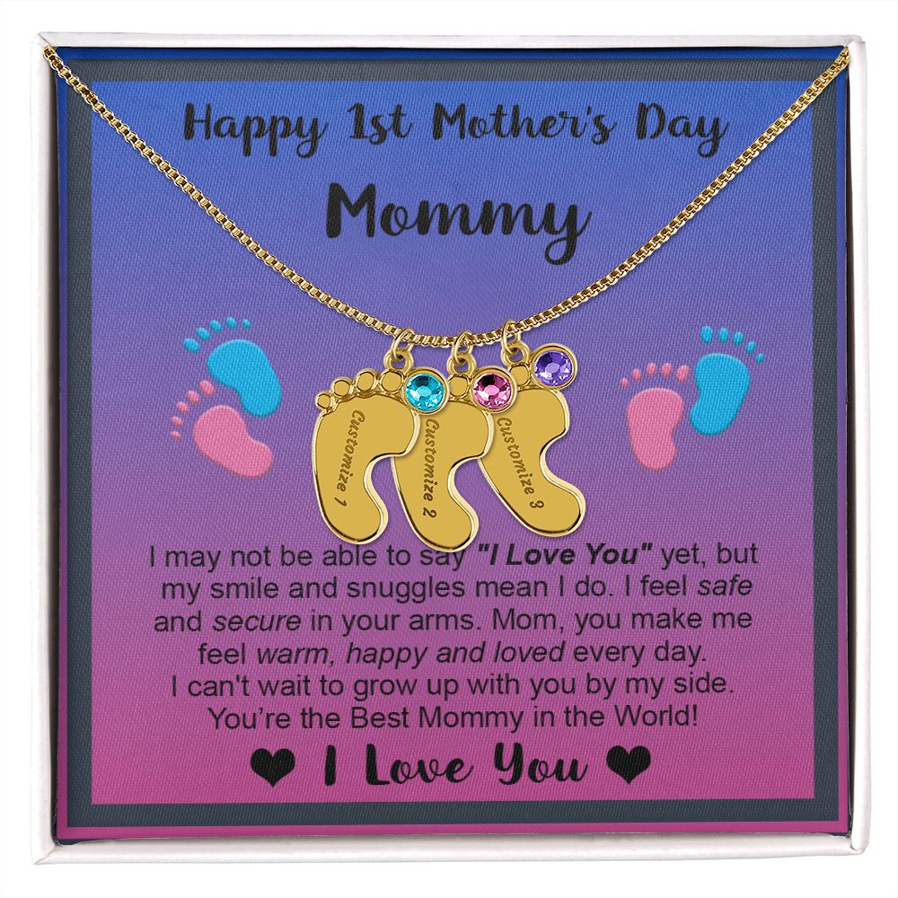 Mommy's First Mothers Day Gift- Engraved Baby Feet Necklace with Birthstone - Dup 2