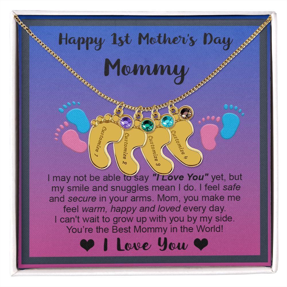 Mommy's First Mothers Day Gift- Engraved Baby Feet Necklace with Birthstone - Dup 2