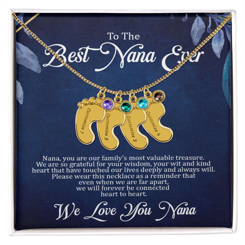 Nana - Best Nana Ever - Custom Name Baby Feet Charm Necklace