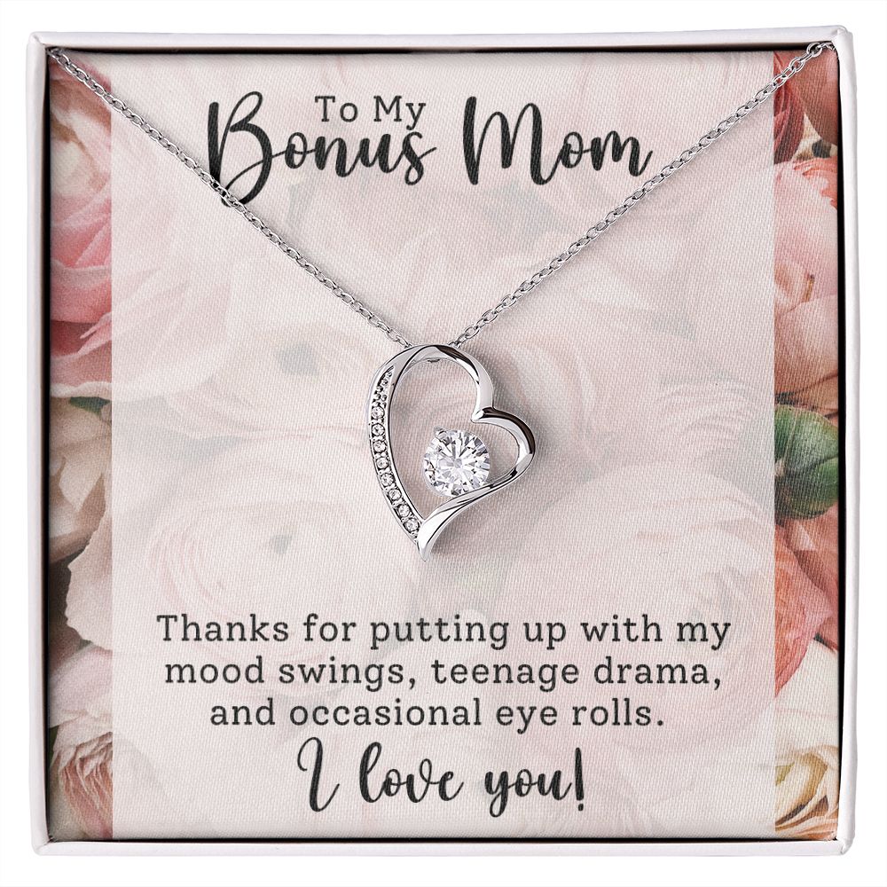 Bonus Mom Gift From Bonus Daughter- Necklace - Thanks For Putting Up With Me