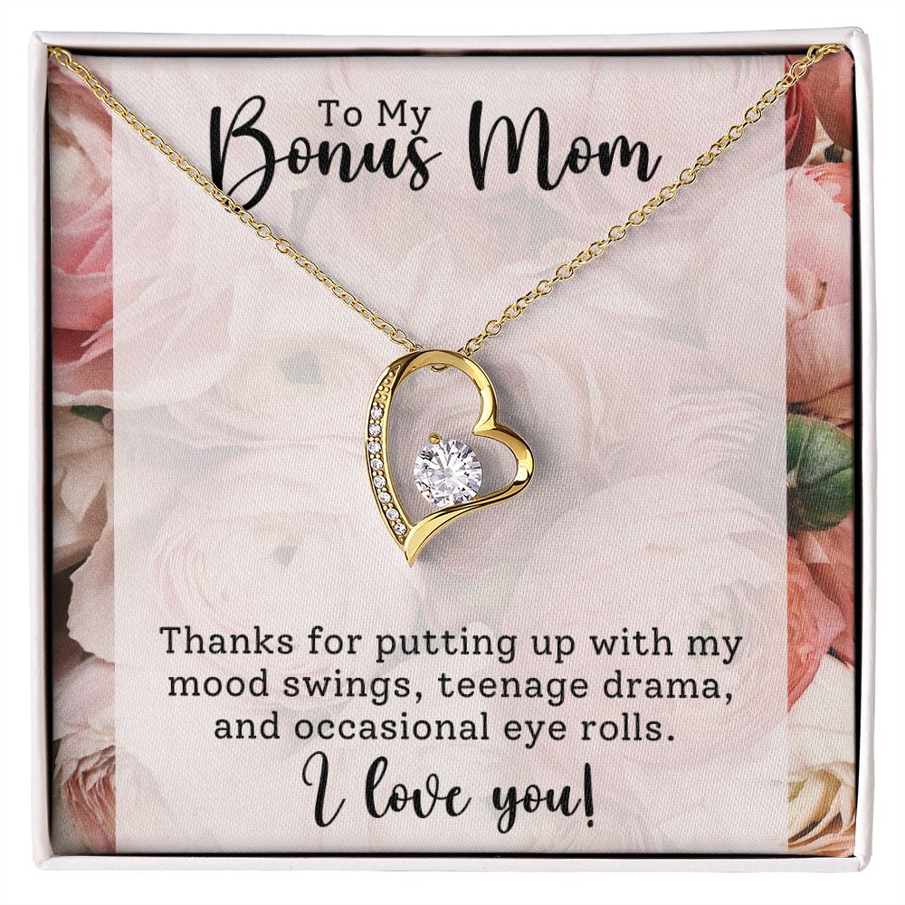 Bonus Mom Gift From Bonus Daughter- Necklace - Thanks For Putting Up With Me