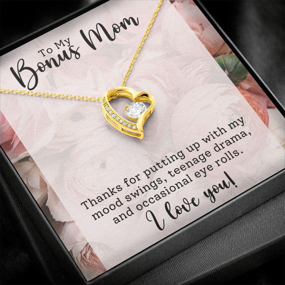Bonus Mom Gift From Bonus Daughter- Necklace - Thanks For Putting Up With Me
